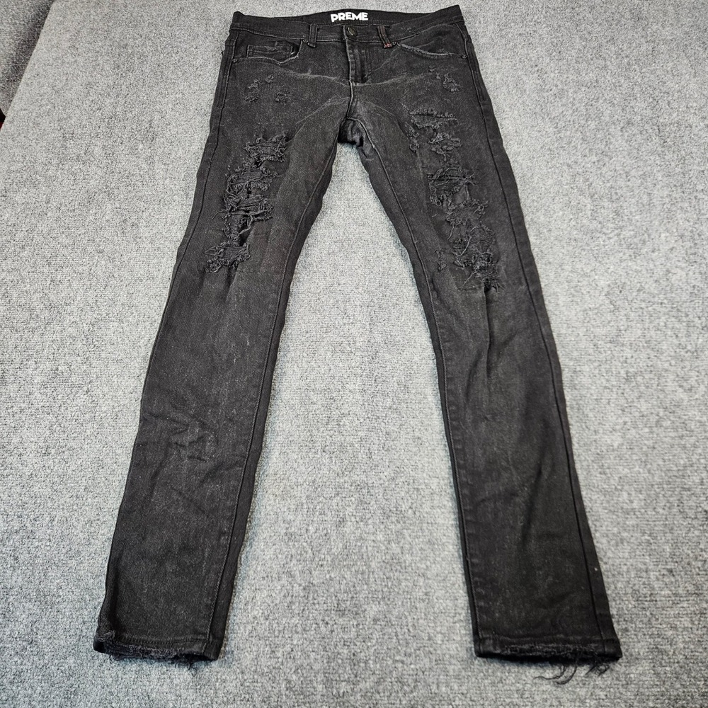 Preme Mens Distressed Skinny Jeans Black Ripped Denim Pants 32x32‎ Streetwear
